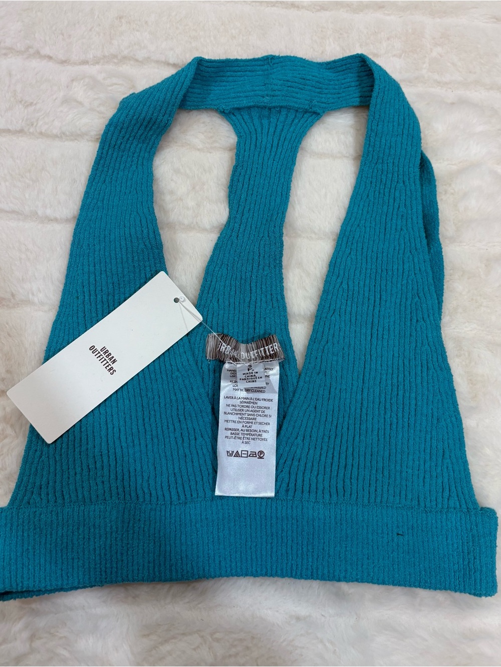 Urban Outfitters Teal Ribbed Halter Bandeau